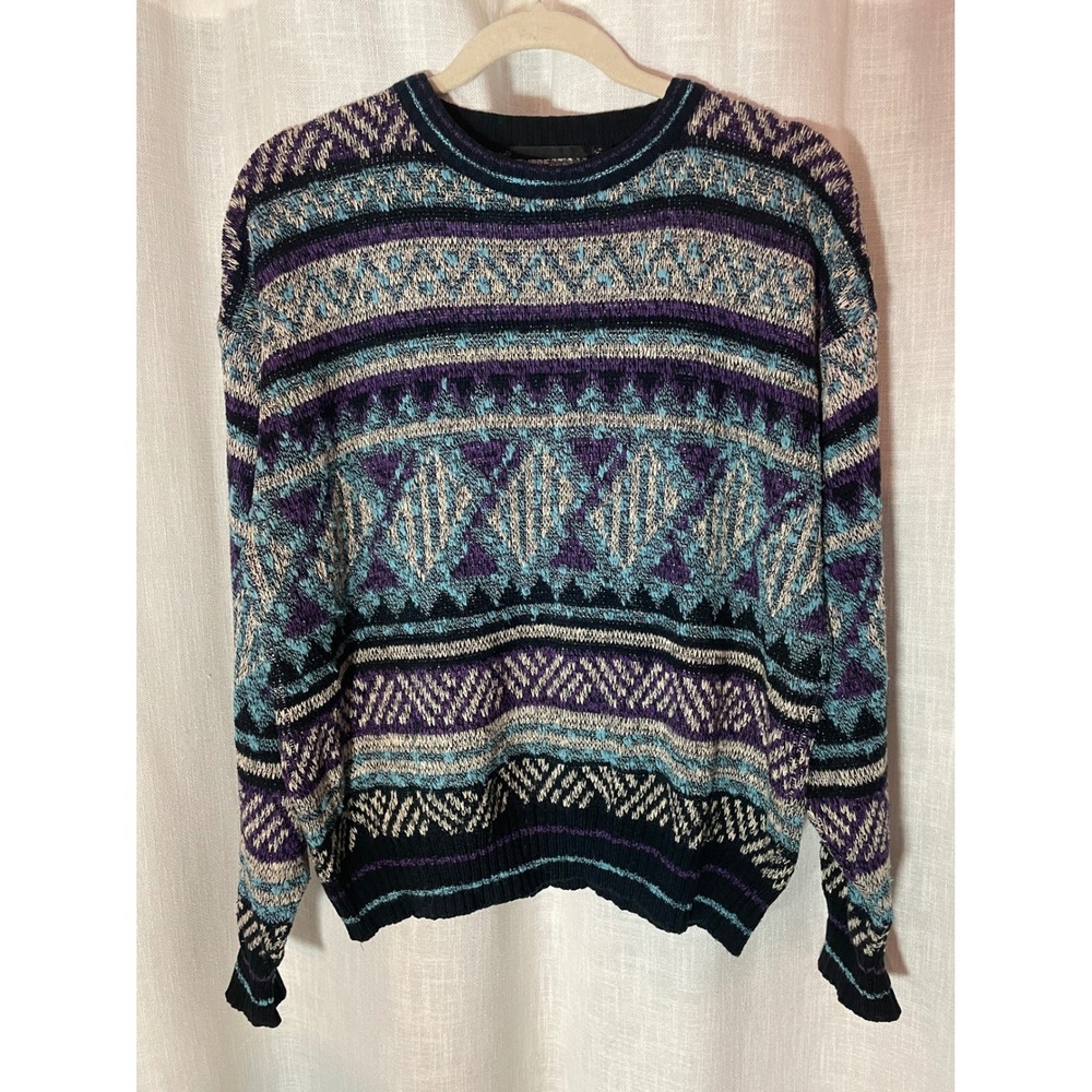 Vintage Sweater Expression International Geometric‎ Pattern Knit Size L EUC